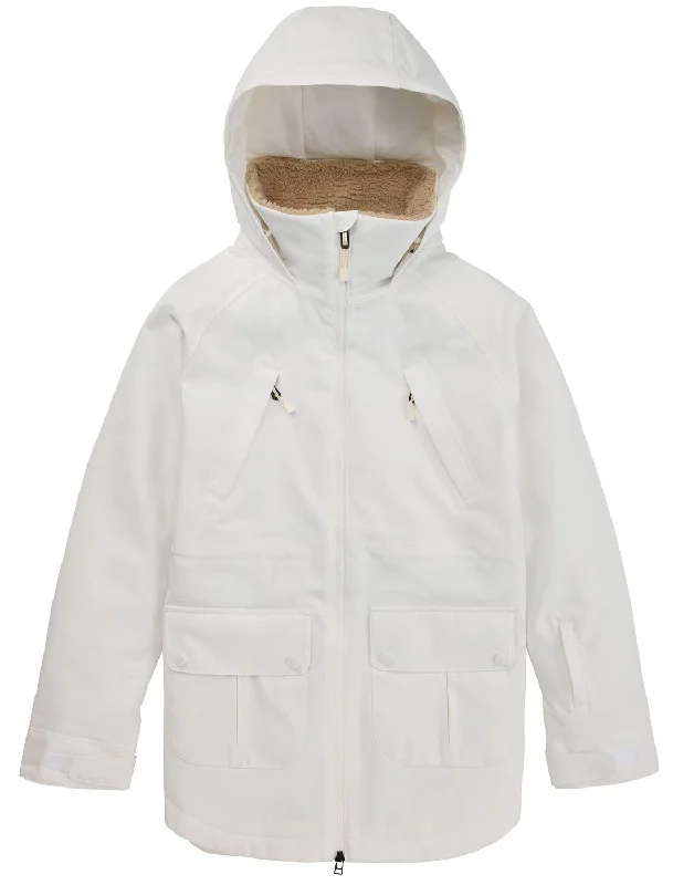 Burton Prowess Womens Jacket Stout White Zip Front Button Front Snap Front