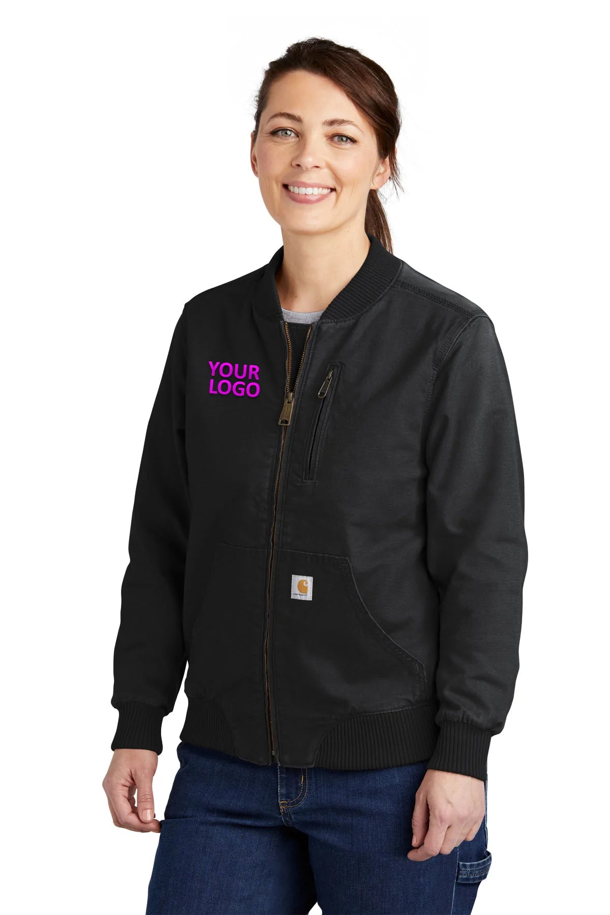 Carhartt Womens Crawford Branded Jackets, Black Bomber Jacket Anorak Windbreaker
