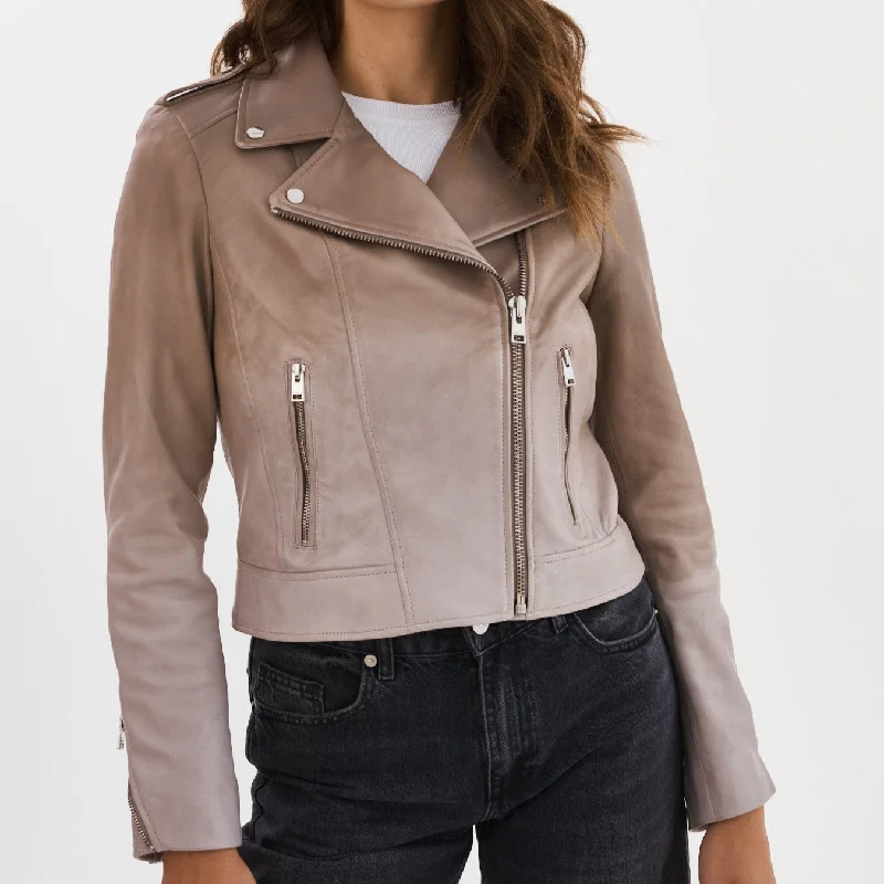 Donna Leather Jacket | Desert Gradient Boat Neck Shawl Collar Notched Collar