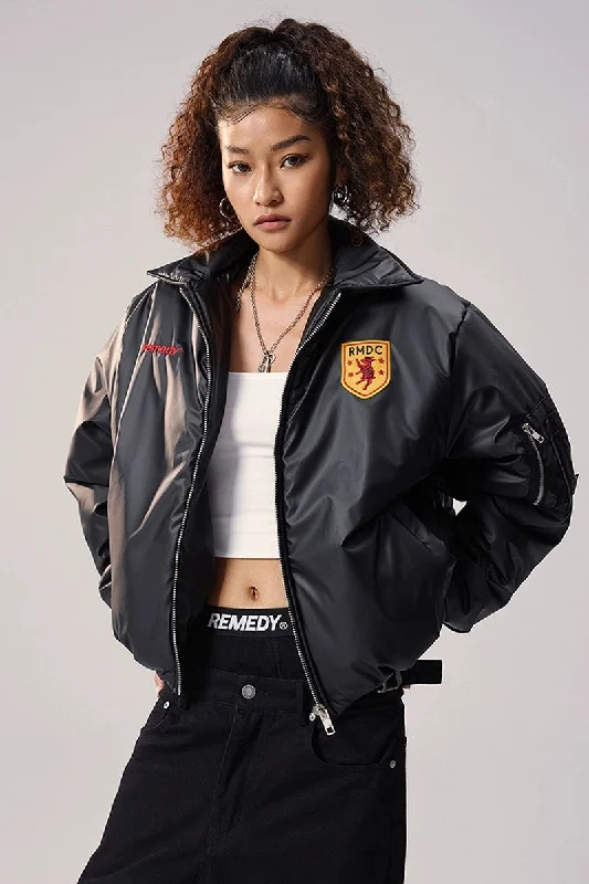 Embroidered Oversized Bomber Jacket Quilted Jacket Puffer Jacket Insulated Jacket
