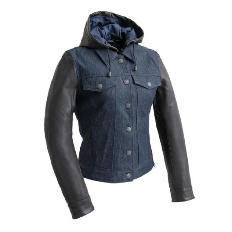 First Manufacturing Holli - Women's Motorcycle Denim/Leather Jacket Mesh Jacket Canvas Jacket Denim Jacket