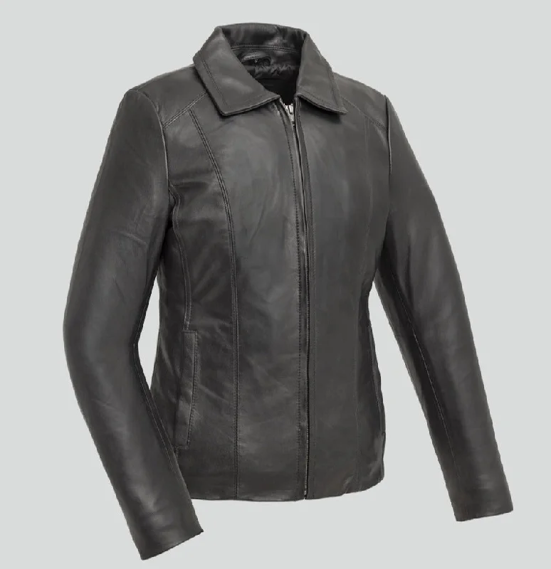 First Manufacturing Imelda - Women's Lambskin Leather Jacket, Black Hooded Jacket Caped Jacket Shawl Collar Jacket First Manufacturing Imelda - Women's Lambskin Leather Jacket, Black Hooded Jacket Caped Jacket Shawl Collar Jacket