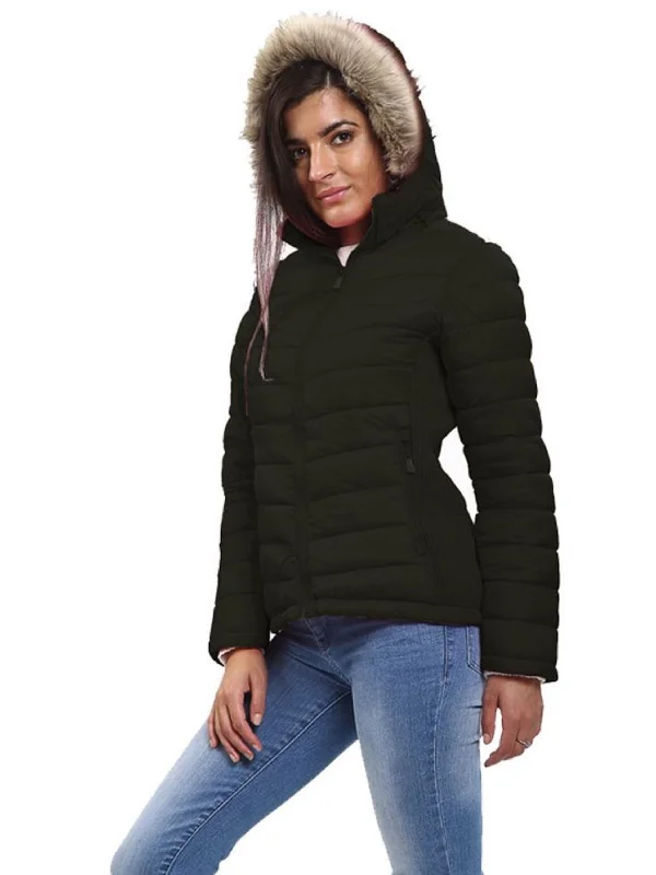 Kruze | Womens Hooded Puffer Jacket Striped Jacket Polka Dot Jacket Floral Jacket