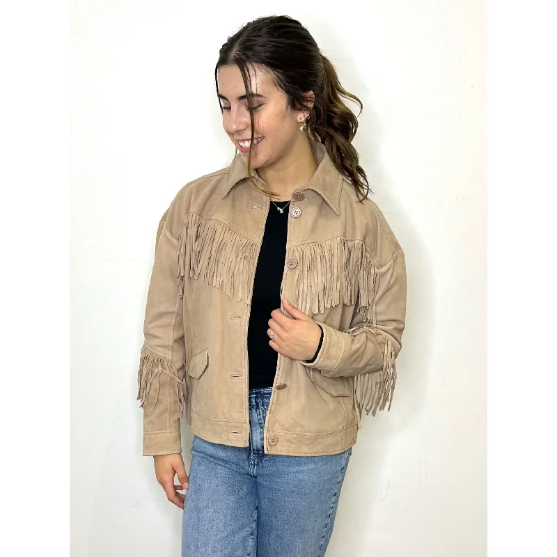 Mauritius Diny Leather Jacket A-Line Jacket Boat Neck Shawl Collar