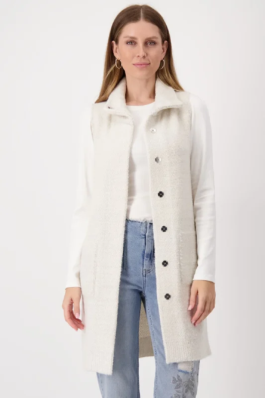 Monari 807866 Sandshell Sleeveless Jacket With Stand-Up Collar Wool Jacket Cashmere Jacket Tweed Jacket Monari 807866 Sandshell Sleeveless Jacket With Stand-Up Collar Wool Jacket Cashmere Jacket Tweed Jacket