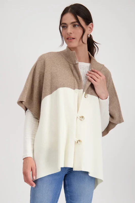 Monari 808329 Marshmallow Colourblock Stand-Up Collar Jacket With 3/4 Sleeves Snapped Jacket Toggled Jacket Drawstring Jacket