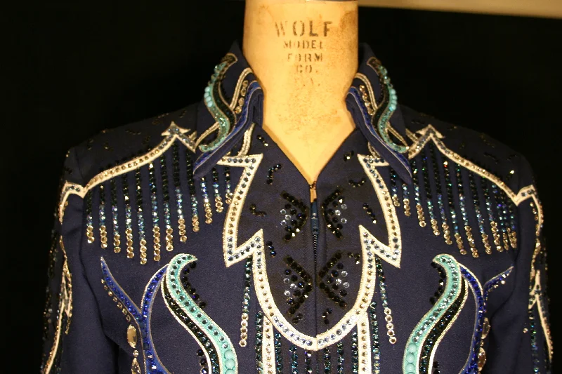 Navy Show Jacket with Pants, Ladies M, 5358-39 Appliqued Jacket Beaded Jacket Sequined Jacket