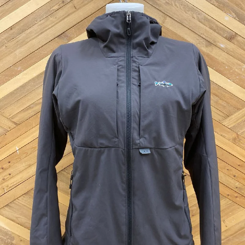 Patagonia - Women's Tough Puff Hoody Jacket - MSRP $315: Dark Grey/Light Purple-women-SM Toggled Jacket Drawstring Jacket Belted Jacket Patagonia - Women's Tough Puff Hoody Jacket - MSRP $315: Dark Grey/Light Purple-women-SM Toggled Jacket Drawstring Jacket Belted Jacket