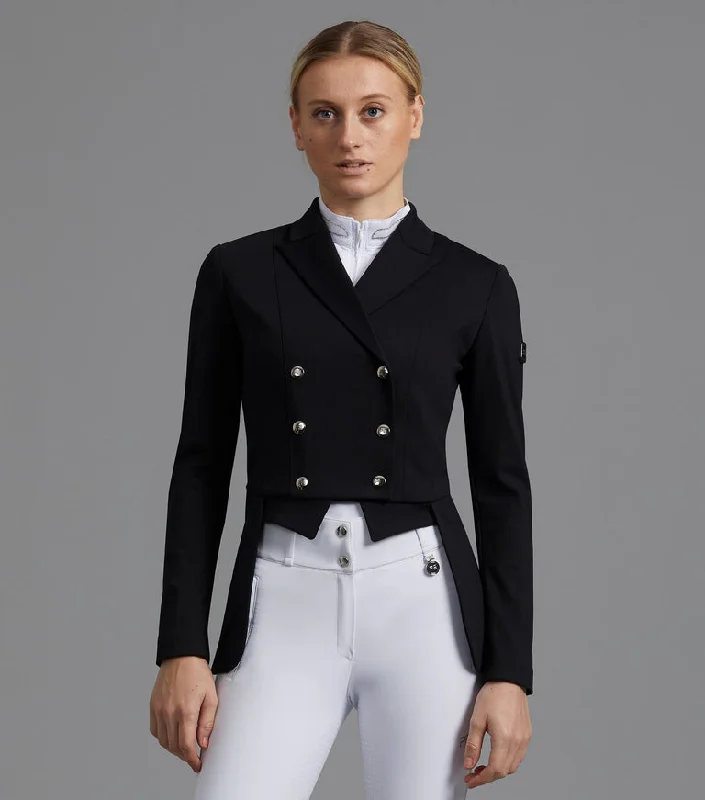 Premier Equine Capriole Ladies Short Tail Dressage Jacket (Black) Knit Fabric Woven Fabric Fleece Fabric Premier Equine Capriole Ladies Short Tail Dressage Jacket (Black) Knit Fabric Woven Fabric Fleece Fabric