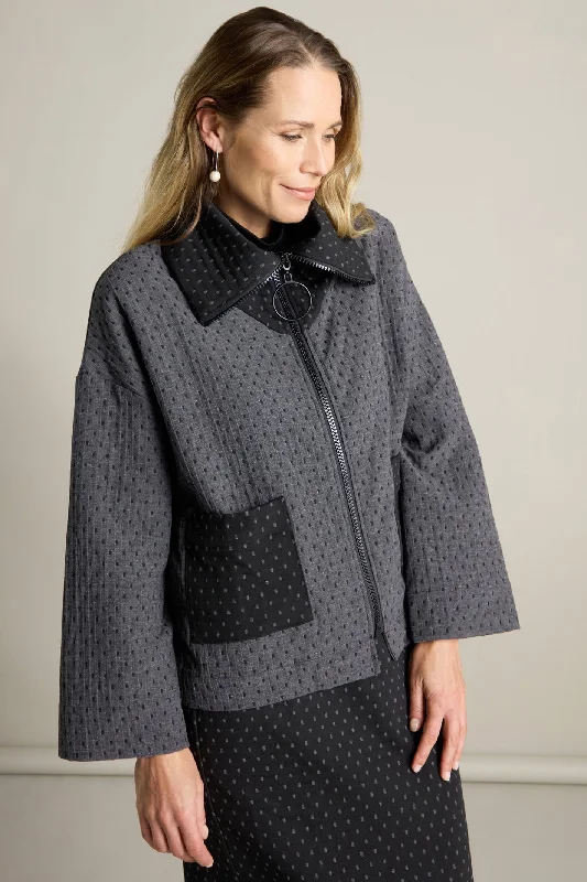 Sahara SPJ5911-SDFJ Black Grey Square Jacquard Boxy Jacket Fitted Jacket Loose Jacket Oversized Jacket