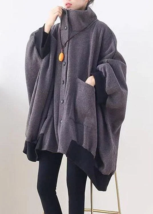 Stylish Dark Gray Pockets Button Knit asymmetrical design Fall Loose Sweatshirts Coat Hoodie with Tied Waist Feminine Flattering Stylish Dark Gray Pockets Button Knit asymmetrical design Fall Loose Sweatshirts Coat Hoodie with Tied Waist Feminine Flattering