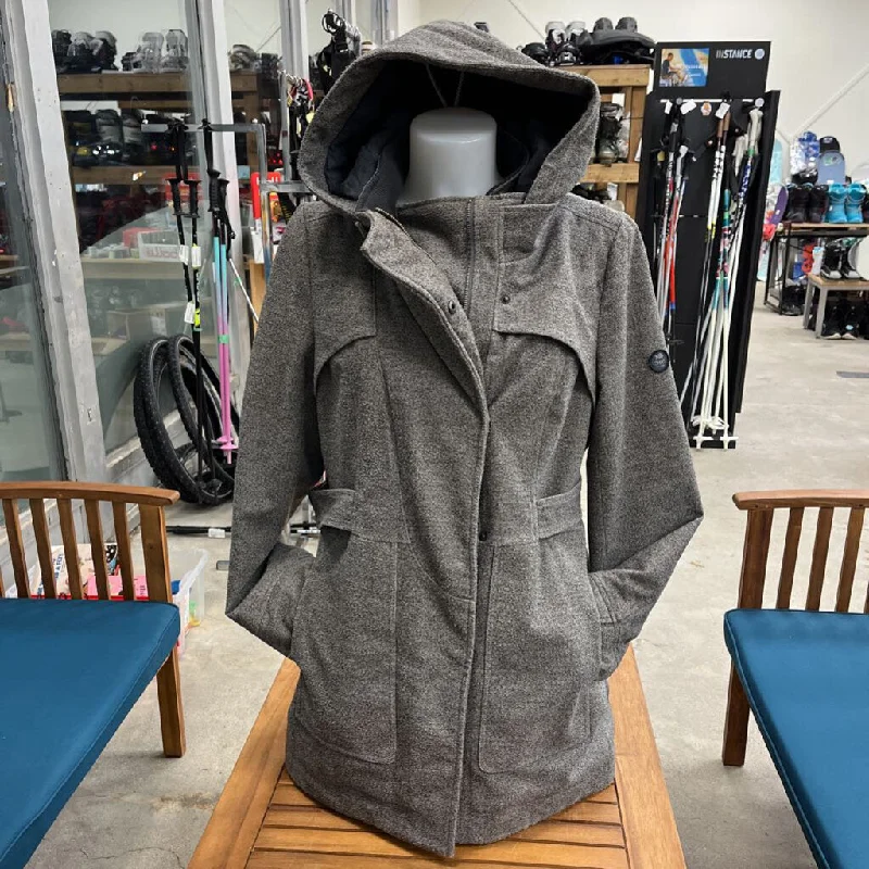 Three Stones - Women's Long Insulated Jacket : Grey/Black-women-LG Rayon Fabric Velvet Fabric Corduroy Fabric Three Stones - Women's Long Insulated Jacket : Grey/Black-women-LG Rayon Fabric Velvet Fabric Corduroy Fabric