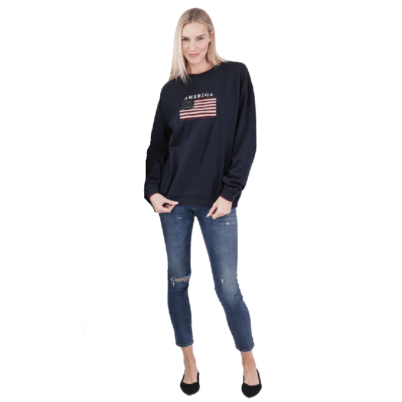 Unisex American Flag Embroidered Crewneck Sweatshirt Hoodie with Longline Fit Extended Stylish Unisex American Flag Embroidered Crewneck Sweatshirt Hoodie with Longline Fit Extended Stylish