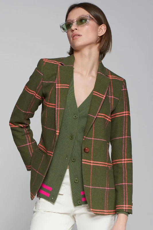 Vilagallo 31862 Green Check One Button Jacket Snapped Jacket Toggled Jacket Drawstring Jacket