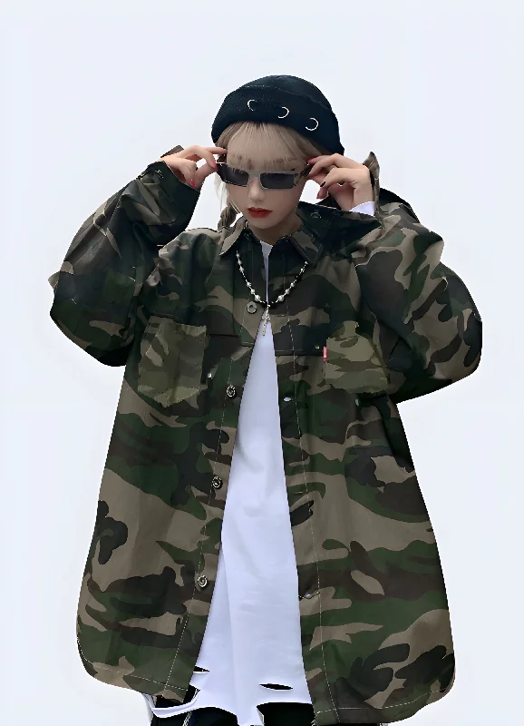 Women's Camo Jacket Oversized Jacket Tailored Jacket Straight Jacket