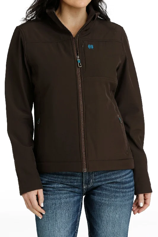 WOMEN'S CONCEALED CARRY BONDED JACKET - BROWN One-Shoulder Jacket Off-the-Shoulder Jacket Asymmetrical Jacket