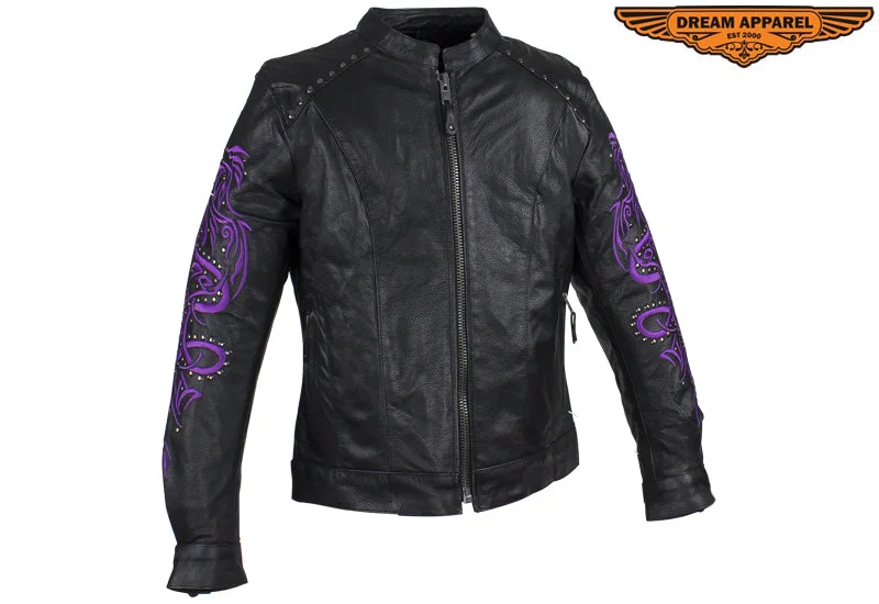 Women's Studded Racing Jacket with Purple Highlights Knit Jacket Woven Jacket Fleece Jacket