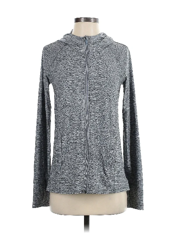 Zip Up Hoodie Hoodie with Hem Applique Textured Unique
