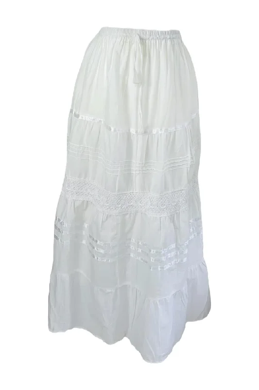 Amalfi Summer Maxi Skirt - White ribbed skirt waist